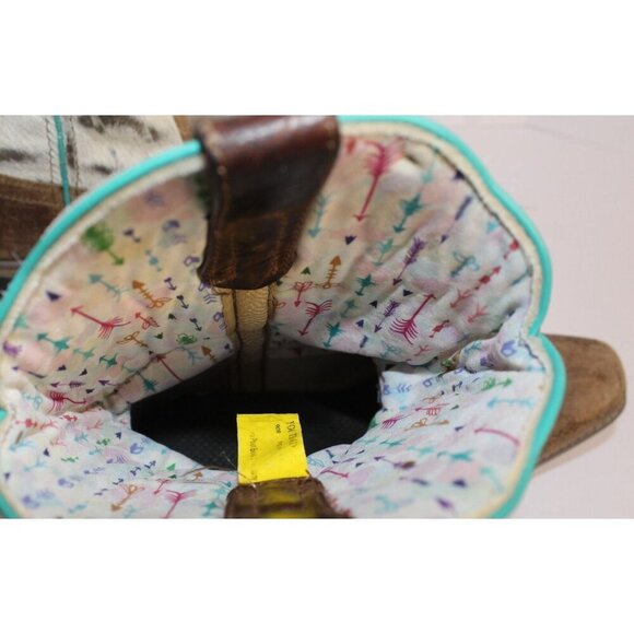 Dan Post Youth Size 6D Brown Leather and Fur Unisex Buckaroo Cowboy Boots - Picture 7 of 12